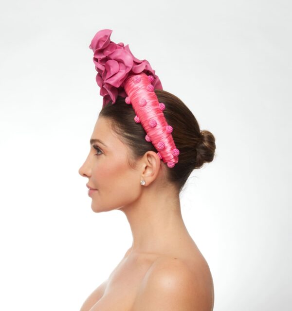 Magenta foam flowers on beaded headband - Image 2