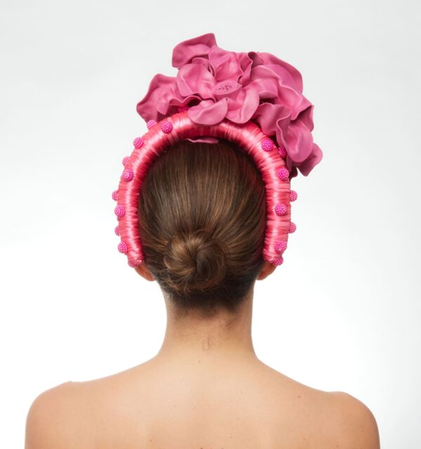 Magenta foam flowers on beaded headband - Image 3