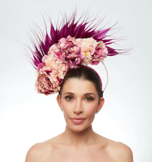 Pink and mauve feather flower crown