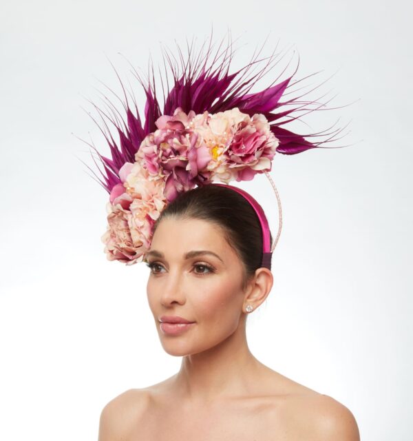 Pink and mauve feather flower crown - Image 2