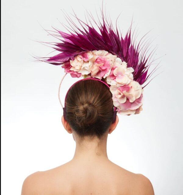 Pink and mauve feather flower crown - Image 4