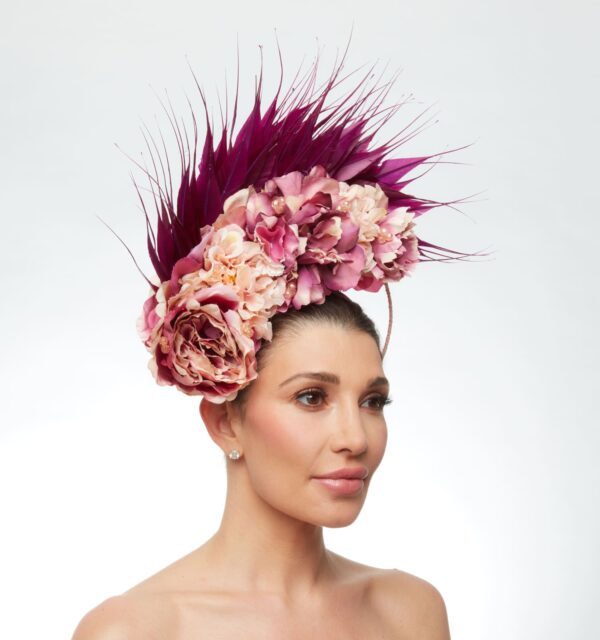 Pink and mauve feather flower crown - Image 5