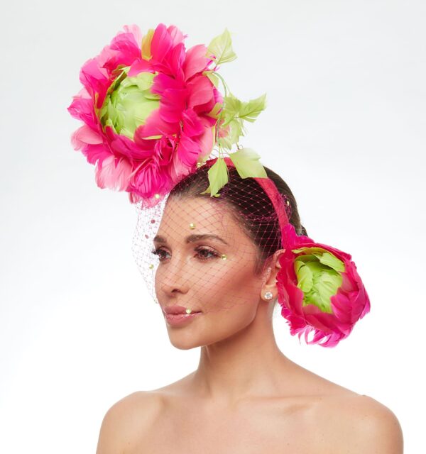 Hot pink and lime floating feathers with gemmed veiling - Image 2