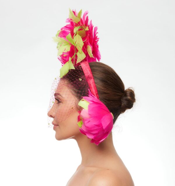 Hot pink and lime floating feathers with gemmed veiling - Image 3