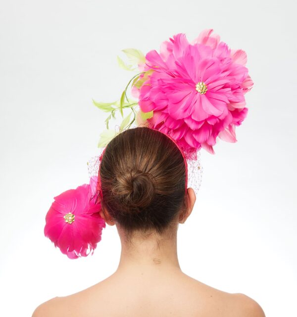 Hot pink and lime floating feathers with gemmed veiling - Image 4