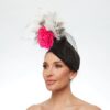Black cap with polka dot and white feathers and hot pink rose - Image 2
