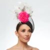 Black cap with polka dot and white feathers and hot pink rose - Image 4