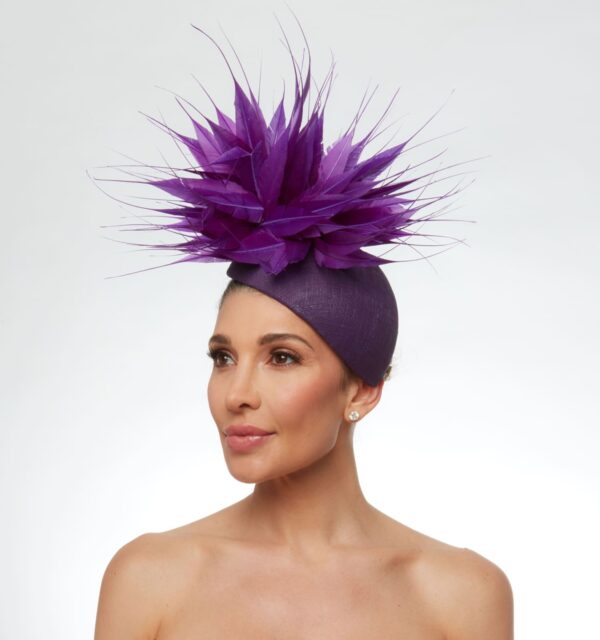 Purple cap with purple spiky feathers - Image 2