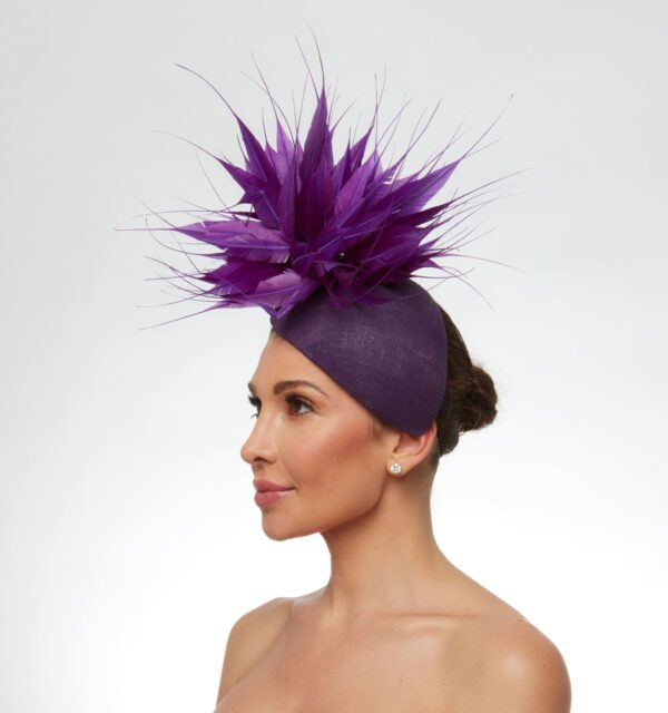 Purple cap with purple spiky feathers - Image 3