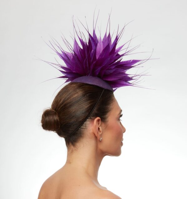 Purple cap with purple spiky feathers - Image 5