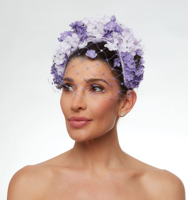 Lilac headband with mini flowers and veil - Image 2