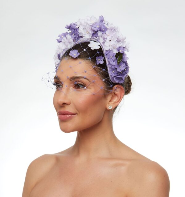 Lilac headband with mini flowers and veil - Image 3