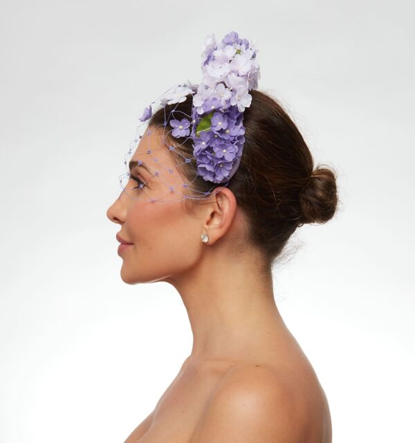 Lilac headband with mini flowers and veil - Image 4