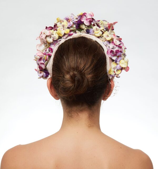 Pansy multicolor flower headband with veil - Image 4