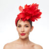 Scarlet red fascinator cap with feathers