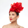 Scarlet red fascinator cap with feathers - Image 2