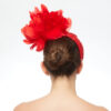 Scarlet red fascinator cap with feathers - Image 3
