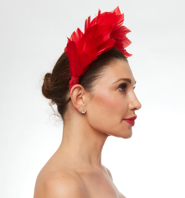 Red feathered headpiece - Image 3