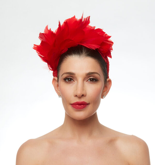 Red feathered headpiece