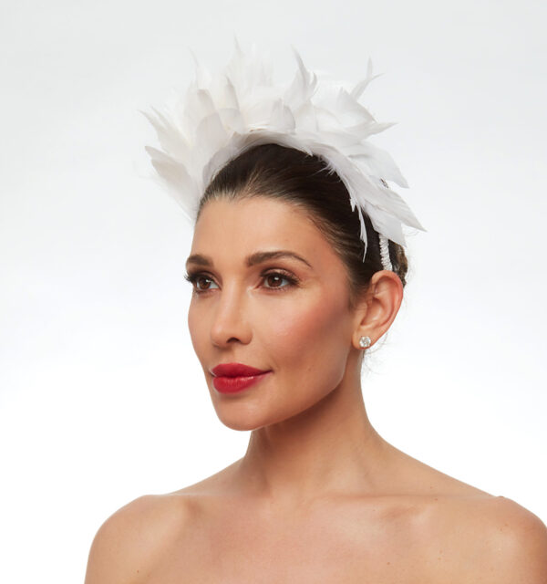 White/ivory feathered headpiece - Image 2