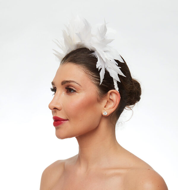 White/ivory feathered headpiece - Image 3