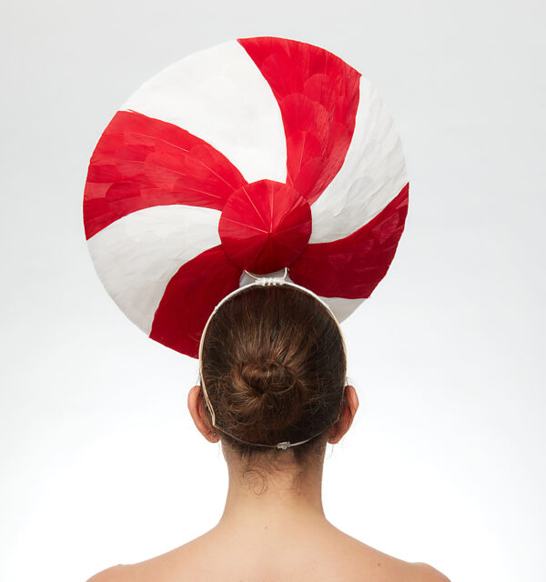 Red and white peppermint feather hat - Image 3