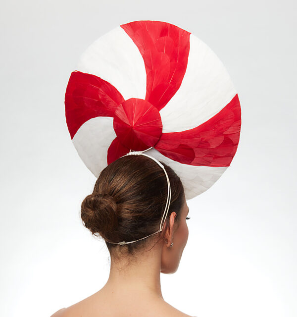 Red and white peppermint feather hat - Image 2