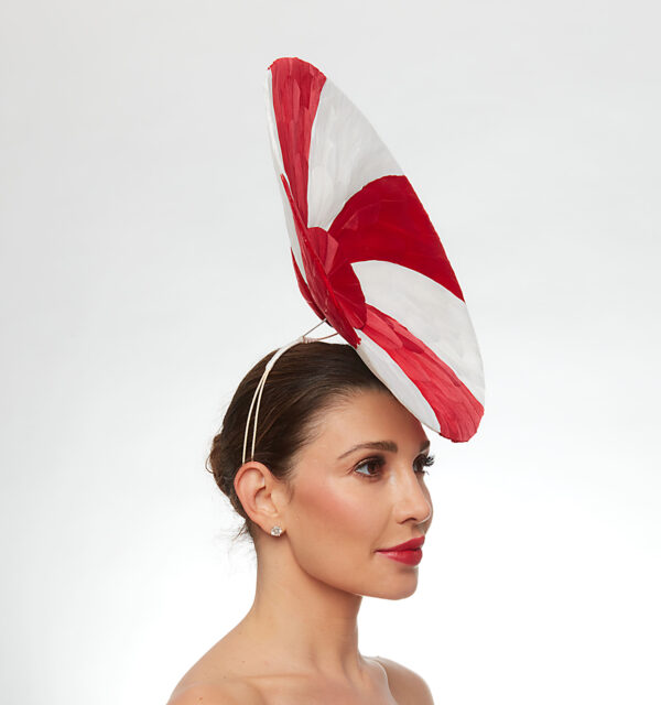 Red and white peppermint feather hat - Image 4