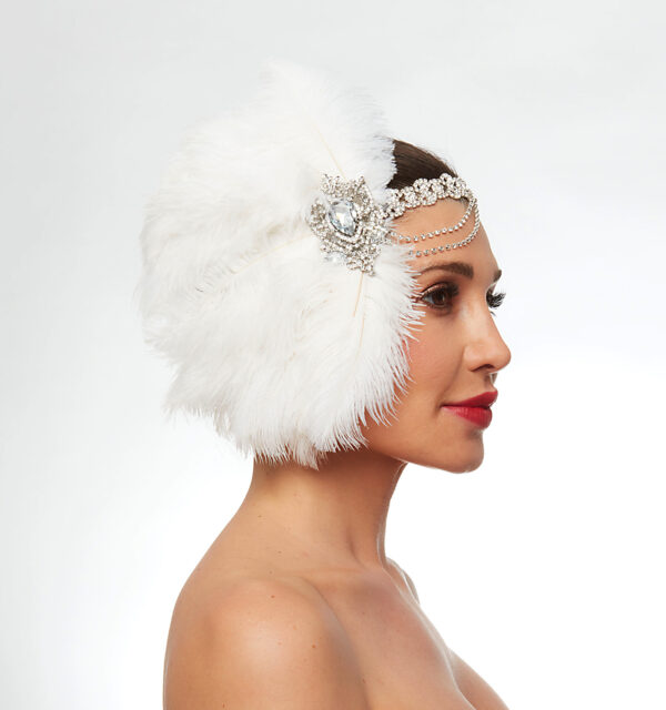 1920s flapper headband with white ribbon and crystal headband - Image 3