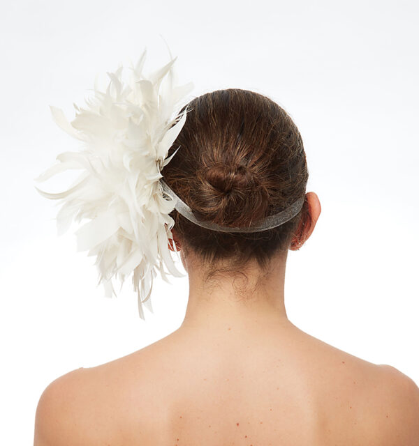 1920s flapper headband with silver elastic headband and wild ivory feathers - Image 3