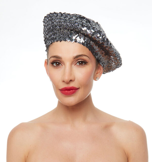 Gunmetal sequin beret